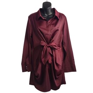 Honeyuppy Women's Burgundy Tie Waist Shirt Dress Size XL NWT